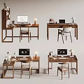 Modern Wooden Study Desk With Table Lamp Computer And Comfortable Chair 3d model