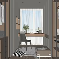Cloakroom Wardrobe Dressing Table Stool Single Chair Carpet Curtain Decorations 3d model