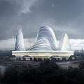 Rainy Day Perspective of Modern Architecture 3d model