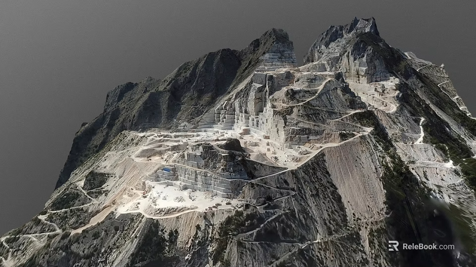 Scenic Stone Quarry Mountain With Wood Elements And Terraced Mining Areas 3d model 