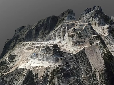 Scenic Stone Quarry Mountain With Wood Elements And Terraced Mining Areas 3d model