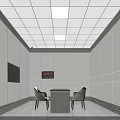 Modern Room Interior With White Walls White Chairs Dark Table And Red Clock 3d model