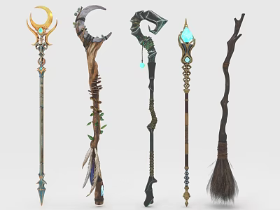 Decorative Ornament Collection With Magic Staff Inspired Designs Crystal Gems And Natural Branch Accents 3d model