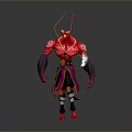 Detailed Red And Purple 3D Character With Decorative Costume And Headpiece