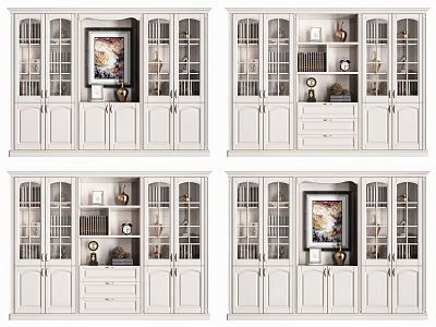 Modern White Bookcase With Glass Doors Drawers Books And Decorative Items 3d model