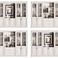 Modern White Bookcase With Glass Doors Drawers Books And Decorative Items