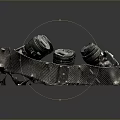 Mechanical Engine Parts Arranged In Metal Tray With Carbon Fiber Base