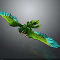 Green Parrot with Blue Feathers on Wings Flying Gracefully in Mid Air