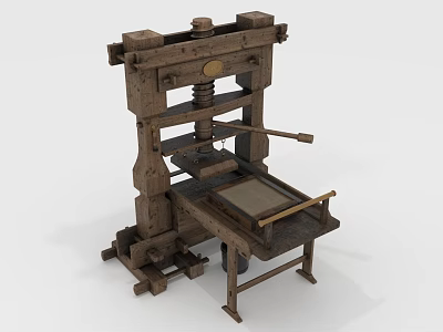 Antique Wooden Printing Press With Vintage Design And Wooden Frame Press Mechanism 3d model