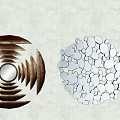 Two Decorative Circular Mirrors With Concentric Patterns And Silver Small Discs Design