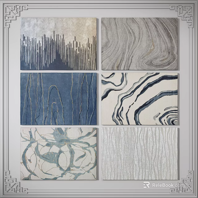 Modern Square Rugs With Various Abstract Patterns In Blue Gray And White Tones 3d model