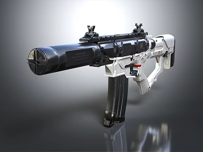 Modern Tactical Assault Rifle With Black White Design Scope Long Barrel And Magazine 3d model