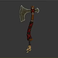 Medieval Style Axe With Metal Head Wooden Handle Red Wrapping And Pendant