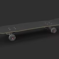 Black Deck Skateboard with Four Gray Wheels Red Logo Light Colored Edge on Black Background 3d model