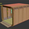 Wooden Architectural Pavilion Structure with Horizontal Slats Open Entrance and Steps