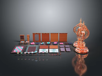 Car Components Model Collection With Brown Panels Various Shaped Parts And Copper Structure 3d model
