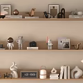 Cozy Minimalist Home Decor Shelves With Ornaments Sculptures Plants Frames Cups Books And Candle Holders