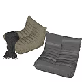 Comfortable Beige And Gray Bean Bag Chair With Soft Throw Blanket Design