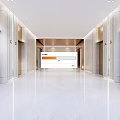 Modern Elegant Elevator Lobby Interior With Spacious Marble Flooring And Gold Doors 3d model