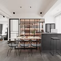 Modern Living and Dining Room Interior With Gray Sofa Rug TV Wall And Dining Table
