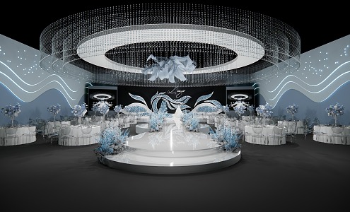 Modern Blue White Crystal Wedding 3d model