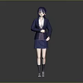 3D School Uniform Girl Character With Dark Blue Hair And Classic Outfit On Gray Background