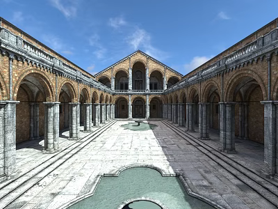 Old-fashioned European Courtyard Welfare La European Architecture Realistic Western Architecture Western Courtyard 3d model
