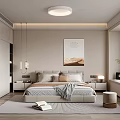 Modern Bedroom Interior Design With Bed Nightstands Table Lamps Wall Art And Round Ceiling Light