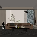 Luxurious Modern Living Room With Beige Sofa Armchair Coffee Table And Decorative Plants