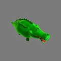 Green Cartoon Crocodile 3D Model With Open Mouth Exposed Teeth Rounded Body And Dorsal Spines