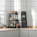 Black Multi Tiered Bathroom Cabinet Rack with Storage Shelves for Toiletries
