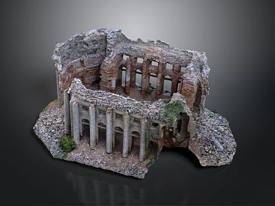 Ancient Ruin Architectural Model With Weathered Stone Walls Columns And Arched Openings 3d model