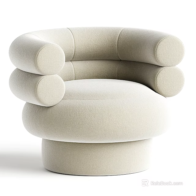 Modern Beige Upholstered Accent Chair With Rounded Armrests And Comfortable Design 3d model 