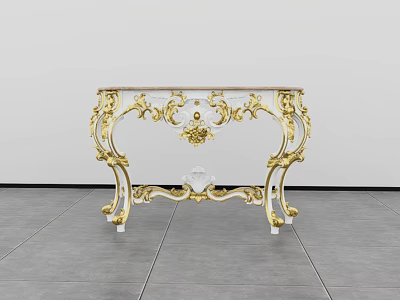 Luxurious White And Gold Console Table With Intricate Carvings And Marble Top For Entryway 3d model