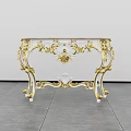 Luxurious White And Gold Console Table With Intricate Carvings And Marble Top For Entryway