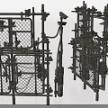 Industrial Metal Structures With Pipes Chains And Mechanical Components