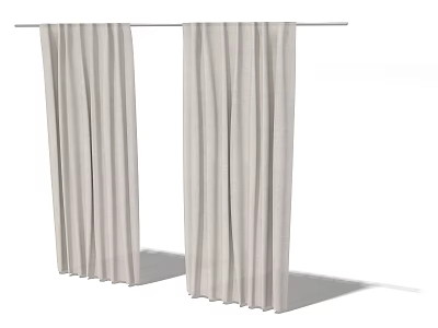 Simple Beige Linen Curtains Hanging On Pole With Elegant Design 3d model
