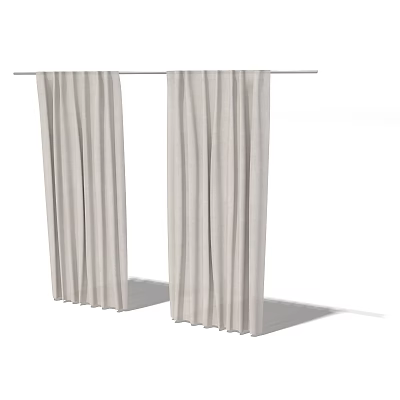Simple Beige Linen Curtains Hanging On Pole With Elegant Design 3d model