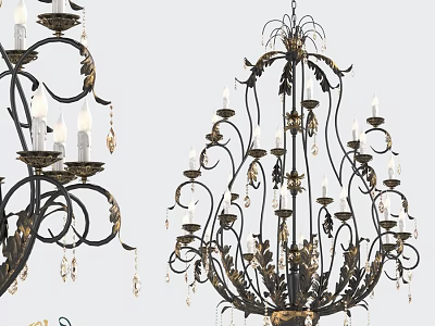 Ornate Vintage Chandelier With Metal Frame Crystal Pendants Leaf Decorations And Candle Style Lights 3d model