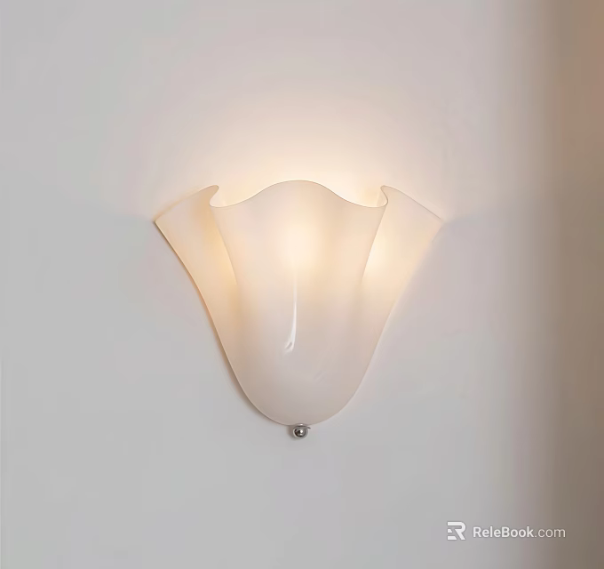 White Flower Shaped Wall Light With Soft Illumination Mounted On White Wall 3d model 