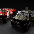 Red And Camouflage Off Road Vehicles With Heavy Duty Tires And Military Design