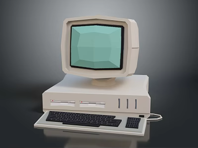 Vintage Computer System With Monitor Tower Keyboard Green Screen And Floppy Disk Drives 3d model