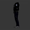 Black Leather Jacket With Dark Pants Tactical Outfit And Utility Belt Details