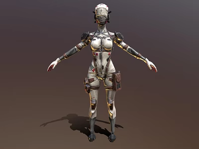 Game Movie Character Robotic Design With Silver White Armor And Metallic Details 3d model
