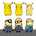 Adorable Collectible Pikachu and Minions Dolls with Various Poses and Expressions