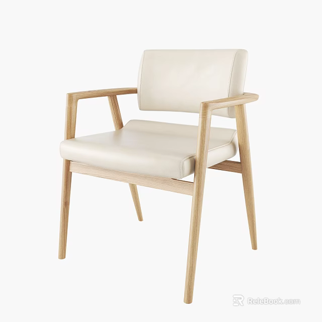 Ivory White Upholstered Leisure Chair With Wooden Frame Armrests And Modern Minimalist Design 3d model 