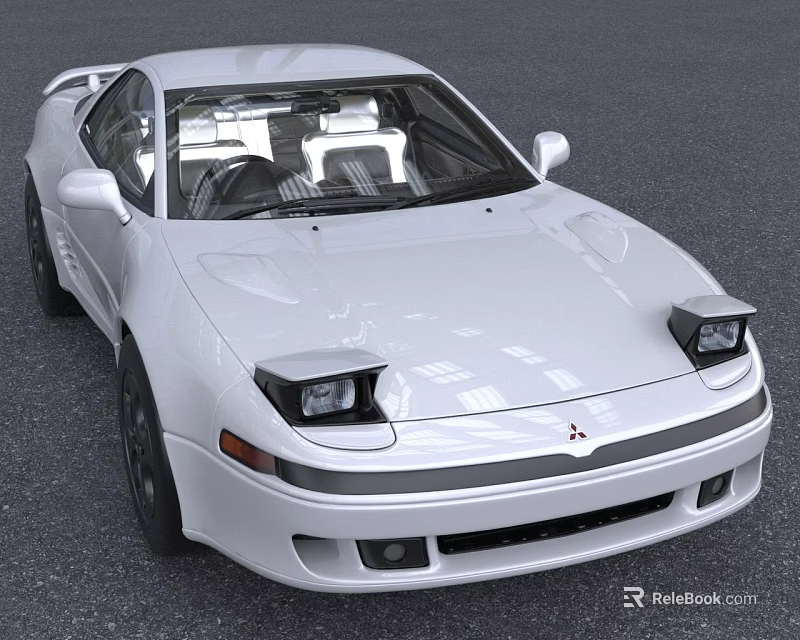 White Mitsubishi Sports Car With Pop Up Headlights On Road 3d model 