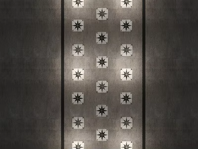 Stone and Wood Wall with Neatly Arranged White Squares Black Stars and Lighting 3d model