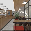 Happy House Restaurant Interior With Wooden Decor Pendant Lights Plants Tables And Chairs