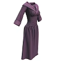 Elegant Purple Women's Dress With Collared Neck Three Quarter Sleeves And Fitted Waist